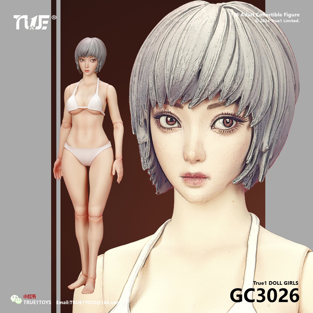GC3026　1/6ヘッド付き素体 True1Toys 1:6 Female Doll Basic Figure Grey Hair with White Skin