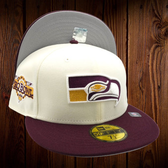 Seattle Seahawks New Era Chrome White/Maroon Bill And Gray Bottom With 1983 Pro Bowl Patch On Side 59FIFTY Fitted Hat