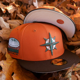 Seattle Mariners New Era Fight Orange/Walnut Bill And Chrome White Bottom With Kingdome Patch On Side 59FIFTY Fitted Hat