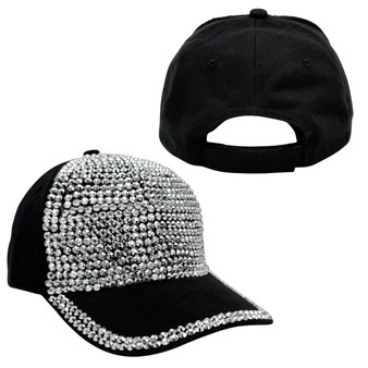 Madd Hatter Women’s Black Denim Rhinestone Sparkling Rocks Adjustable Velcro Back Hat