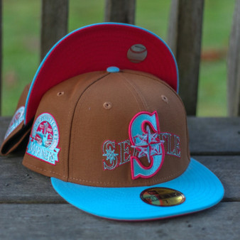 Seattle Mariners New Era New Logo Bronze/Sky Blue Bill And Pink Bottom With 30th Anniversary Patch On Side 59FIFTY Fitted Hat
