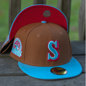 Seattle Mariners New Era Bronze/Sky Blue Bill And Energy Pink Bottom With 30th Anniversary Patch On Side 59FIFTY Fitted Hat