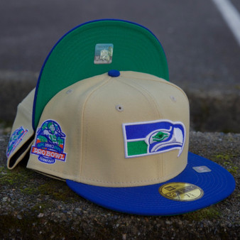 Seattle Seahawks New Era Vegas Gold/Royal Blue Bill And Green Bottom With 1983 Pro Bowl Patch 59FIFTY Fitted Hat