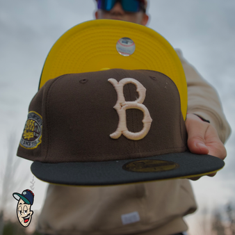 Brooklyn Dodgers New Era Walnut/Black Bill And Yellow Bottom With 55TH Anniversary Patch On Side 59FIFTY Fitted Hat