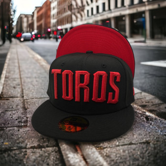 Toros De Tijuana New Era All Black And Red Bottom 59FIFTY Fitted Hat