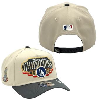 Los Angeles Dodgers New Era Cream/Charcoal 2025 World Series Champions Locker Room 9FORTY A-Frame SnapBack Hat