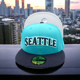 Seattle Mariners New Era "Seattle" Aqua/Navy Brim With Gray Bottom 59FIFTY Fitted Hat