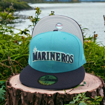 Seattle Mariners New Era "Marineros" Aqua/Navy Brim With Gray Bottom 59FIFTY Fitted Hat