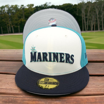 Seattle Mariners New Era Chrome White And Aqua/Navy Bill And Gray Bottom 59FIFTY Fitted Hat