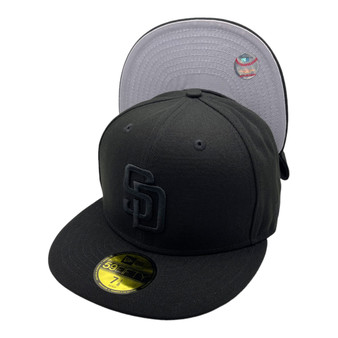 San Diego Padres New Era Black On Black With Gray Bottom 59FIFTY Fitted Hat