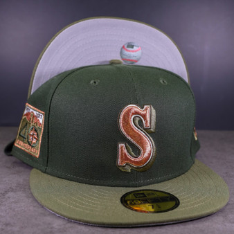 Seattle Mariners New Era Dark Seaweed/Olive Green Bill And Gray Bottom With 40th Anniversary Patch On Side 59FIFTY Fitted Hat