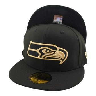 Seattle Seahawks New Era All Black With Metallic Gold Logo 59FIFTY Fitted Hat