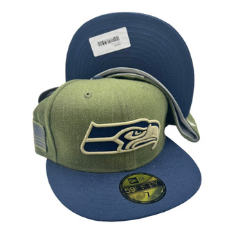 Seattle Seahawks New Era Olive Green/Navy Bill 2018 Salute to Service Sideline 59FIFTY Fitted Hat