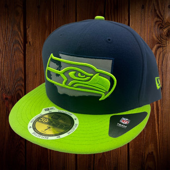 Seattle Seahawks Reflective State Navy/Lime Green Bill 59FIFTY Fitted Hat