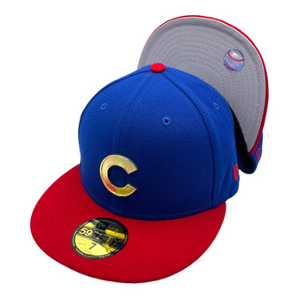 Chicago Cubs New Era Royal Blue/Red Bill With Metal Gold Badge 59FIFTY Fitted Hat