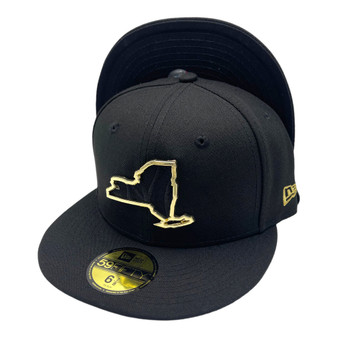 New York Yankees New Era All Black With Metal State Gold Badge 59FIFTY Fitted Hat