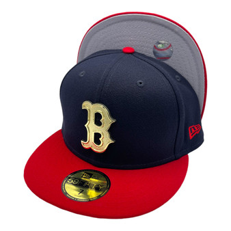 Boston Red Sox New Era All Navy/Red Bill With Metal Gold Badge 59FIFTY Fitted Hat