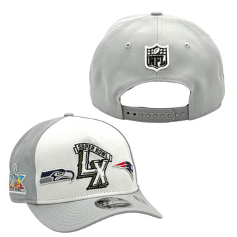 Seattle Seahawks VS New England Patriots New Era Gray/White Super Bowl LX Match Up 9FORTY M-Crown A-Frame Adjustable Snapback Hat