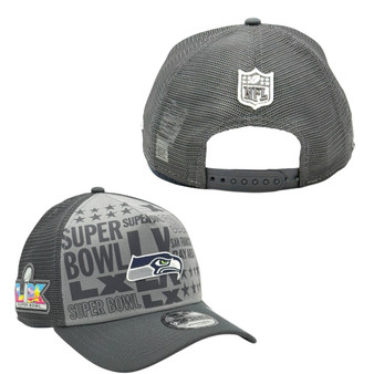 Seattle Seahawk New Era Charcoal Gray Super Bowl LX 9FORTY A-Frame Trucker Mesh Adjustable Snapback Hat