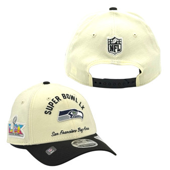 Seattle Seahawks New Era Cream/Black Super Bowl LX 9FORTY Stretch Fit Snapback Hat