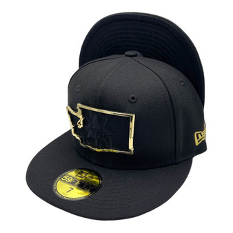 Seattle Mariners New Era All Black With Metal State Gold Badge And "S" Logo Inside 59FIFTY Fitted Hat
