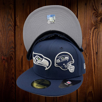 Seattle Seahawks New Era All Navy With Logo Wrapped Team Emblems All Around 59FIFTY Fitted Hat