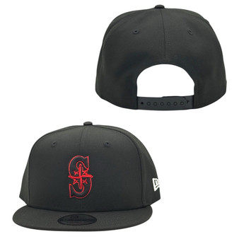 Seattle Mariners New Era All Black Red Outline 9FIFTY Adjustable Snapback Hat