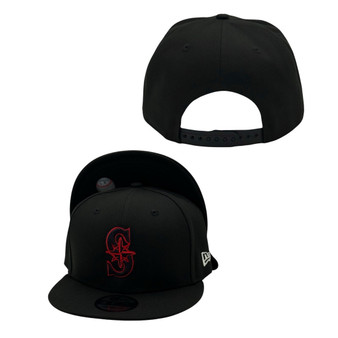Seattle Mariners New Era All Black Red Outline 9FIFTY Adjustable Snapback Hat