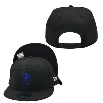 Seattle Mariners New Era All Black Blue Outline 9FIFTY Adjustable Snapback Hat