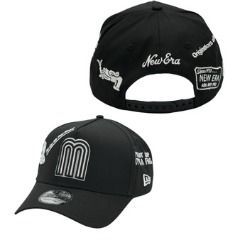 Mexico New Era All Black With White And New Era Branded Logos All Over 9FORTY A-Frame Adjustable Snapback Hat