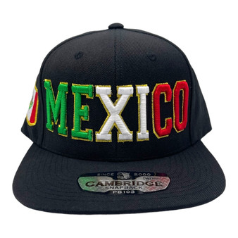 Mexico All Black Country Colors In Letters With Flag On The Side Adjustable SnapBack Hat