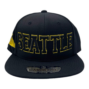 Seattle The City All Black/Gold With Skyline Patch On Side Adjustable Snapback Hat