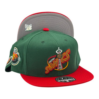 Seattle Supersonics Mitchell & Ness Dark Green/Red 1967 Established Patch Fitted Hat