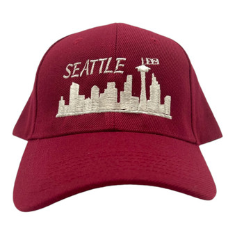 Seattle The City Women’s All Burgundy/Metallic Silver Pony Hole Pre-Curved Adjustable Velcro Back Hat