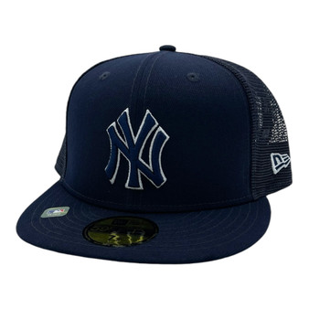 New York Yankees New Era All Navy/Gray Under Visor 2022 Batting Practice 59FIFTY Trucker Mesh Fitted Hat
