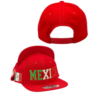 Mexico Hatstop All Red Country Colors In Letters With Flag Patch Adjustable Snapback Hat