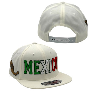 Mexico Hatstop All White Country Colors In Letters With Outline Of Country Patch Adjustable Snapback Hat