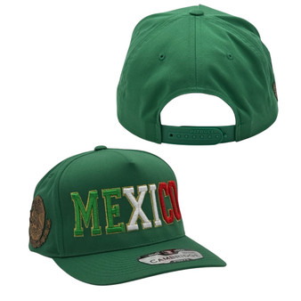 Mexico Hatstop Green Country Colors In Letters With Shield Patch A-Frame Adjustable Snapback Hat