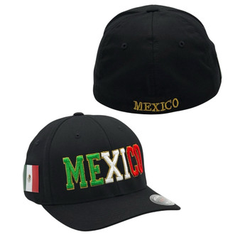 Mexico Hatstop All Black With Flag Colors In Letters With Country Patch Flex-Fit Hat