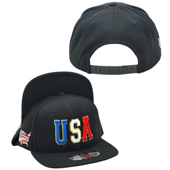 USA Hatstop All Black Country Colors In Letters With Flag Patch Adjustable Snapback Hat