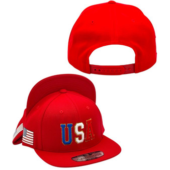 USA Hatstop All Red Country Colors In Letters With Flag Patch Adjustable Snapback Hat