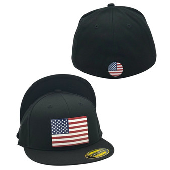 USA Hatstop All Black With Country Flag Flex Fit Fitted Hat
