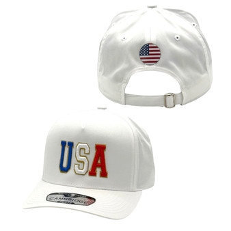 USA Hatstop White Country Colors In Letters With Flag Patch A-Frame Adjustable Strapback Hat