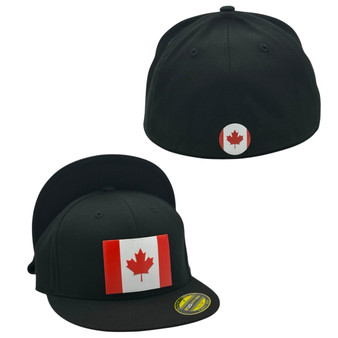 Canada Hatstop All Black With Country Flag Flex Fit Fitted Hat