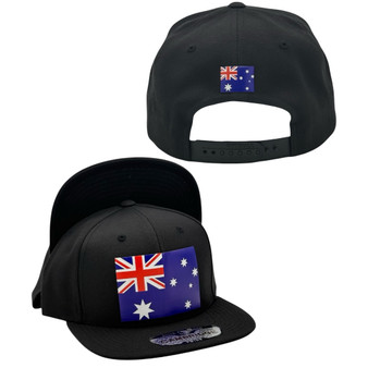 Australia Hatstop All Black With Country Flag Adjustable Snapback Hat