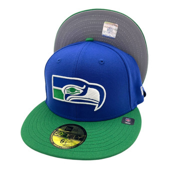 Seattle Seahawks New Era Retro Logo All Royal Blue/Green Bill With Gray Bottom 59FIFTY Fitted Hat