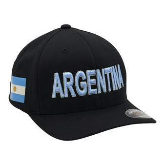 Argentina Hatstop All Black With Flag Colors In Letters With Country Patch Flex-Fit Hat