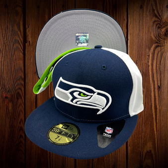 Seattle Seahawks New Era Pin Wheel Muti Colors Navy/White/Lime Green 59FIFTY Fitted Hat