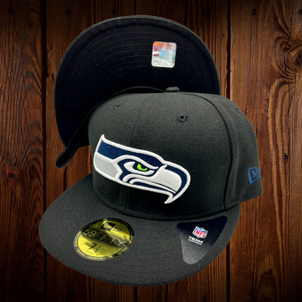 Seattle Seahawks New Era All Black Hat With Team Color Logo 59FIFTY Fitted Hat