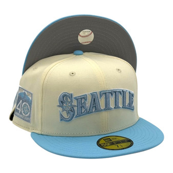 Seattle Mariners New Era "Seattle" Chrome White/Sky Blue With 40th Anniversary Patch 59FIFTY Fitted Hat